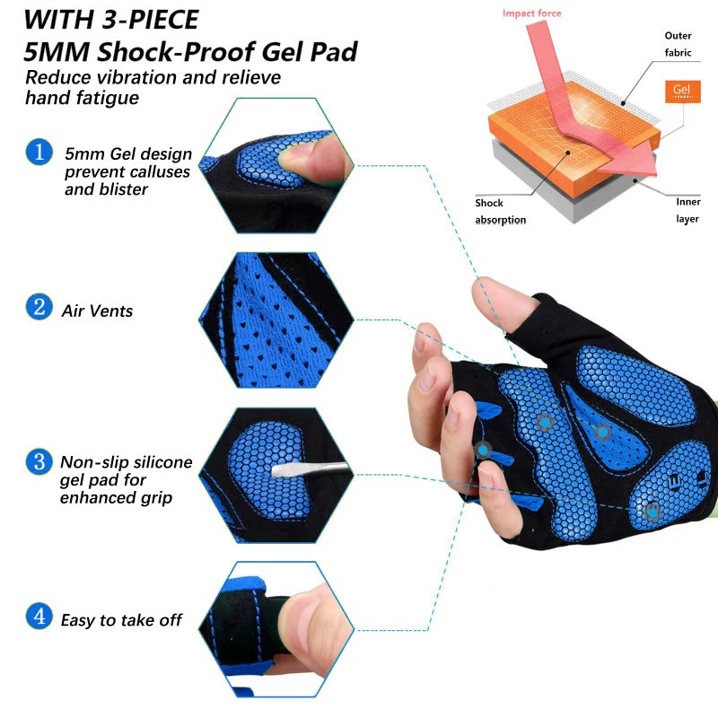 MOREOK Cycling Gloves Bike Gloves for Men/Women-[5MM Gel Pad] Half Finger Bicycle Biking Gloves for Cycling/Weight Lifting/Gym/Motorcycle/Rowing/Outdoor Sports-050-BLUE-XL - Image 2